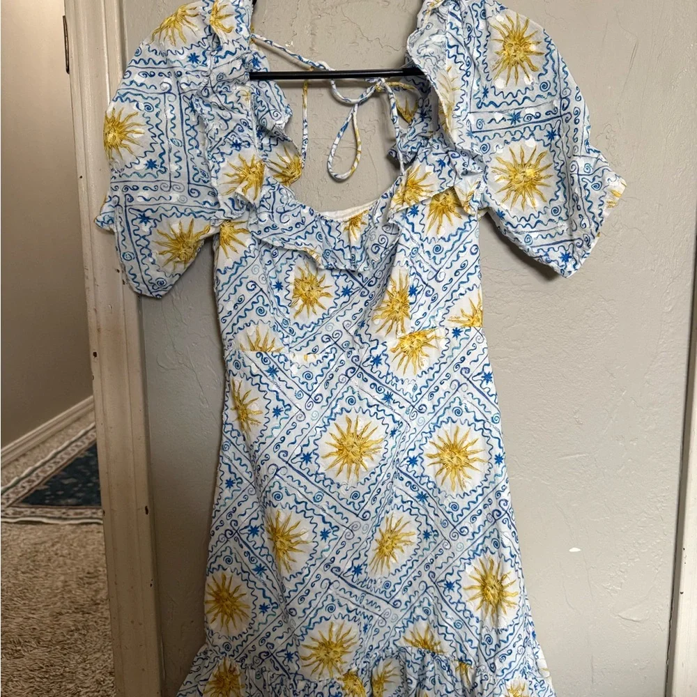 RIXO Yellow and Blue Patterned Mini Dress - Picture 4 of 6